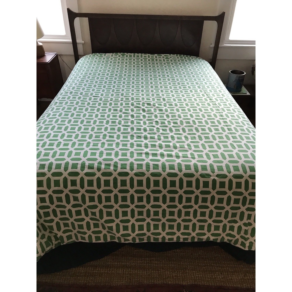 Pottery Barn Full/Queen Green White Duvet Cover PB Teen Geometric